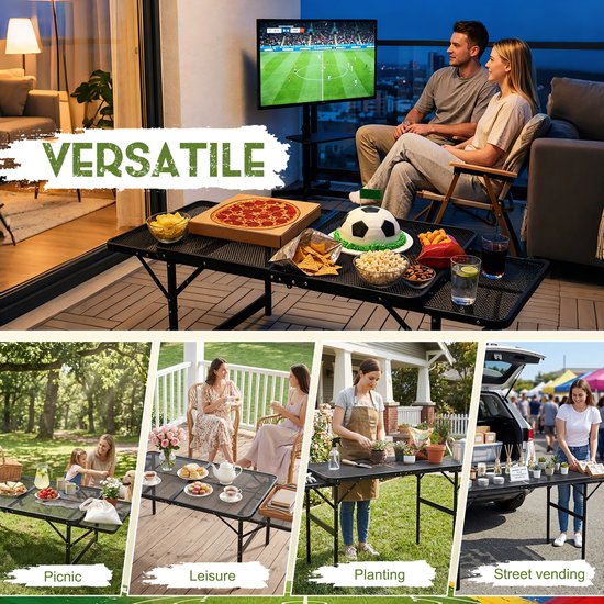 Froadp Kampeertafel inklapbaar 90x60 cm, Bijzettafel Outdoor met Metaalgaasplateau, Vouwtafel met verstelbare hoogte & breedte, Draaghendel, Picknicktafel (tot 134x60 cm) van Merkloos — afbeelding 4