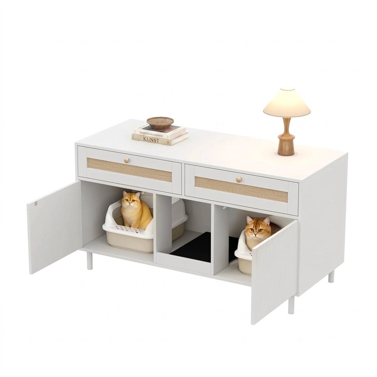 Kattenbak kast - 2-in-1 Kast - Kattenbak kast 120cm – Kattenmeubel & opbergkast met deuren - 120x50x65 cm - Wit