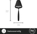 Zwarte kaasschaaf met afmetingen 210 mm hoog en 75 mm breed. Vaatwasserbestendig.