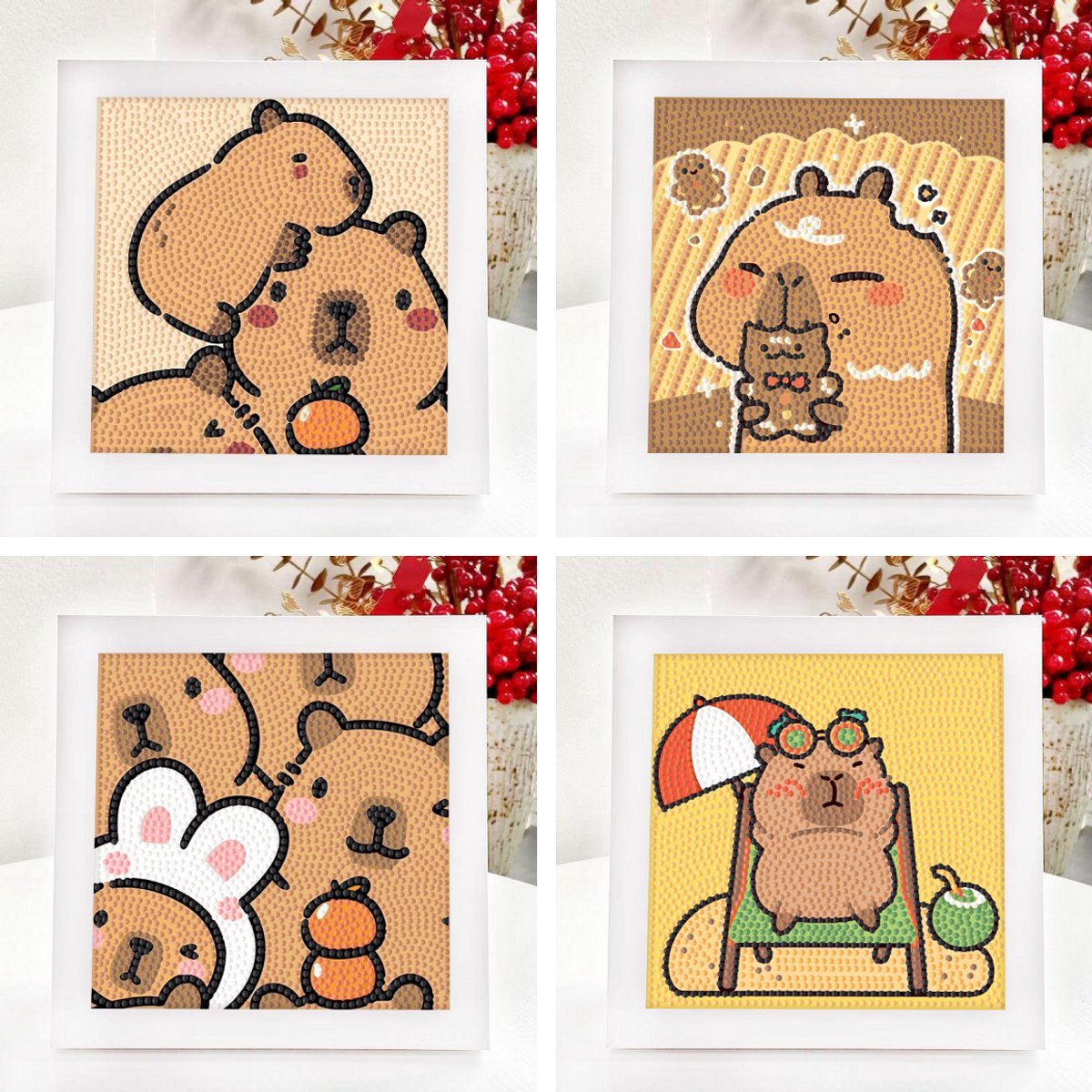 Casalora 5D Diamond Painting Set Waterkapibara voos Kinderen– 4 Sets, 17 x 17 cm