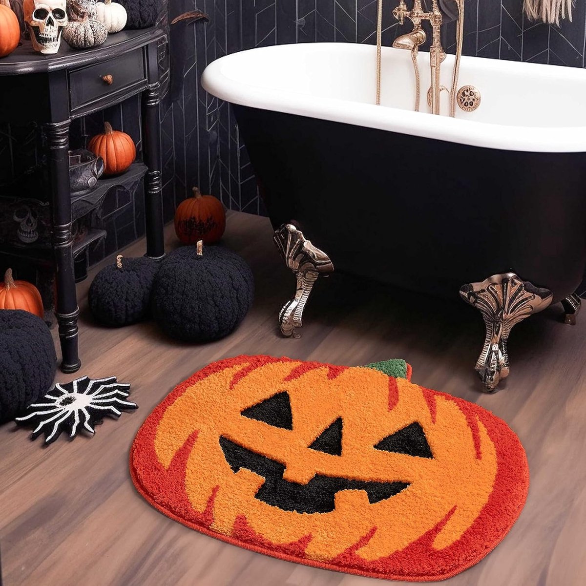 Halloween pompoen badkamer tapijt, anti-slip wasbaar absorberende badmat, herfst leuke schattige ultrafijne vezel badkamer tapijt Geschikt voor douche bad