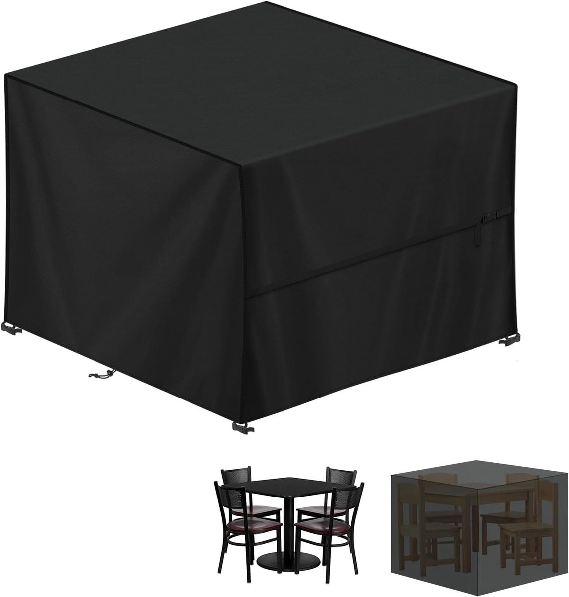Tuinmeubelhoes - Weerbestendige beschermhoes - Tafelhoes voor buiten - 420D Oxford-stof - 100x100x85 cm - Gemakkelijk schoon te maken en op te bergen - Geschikt voor vierkante tafels, stoelen, salontafels, picknicktafels, enz. - Zwart