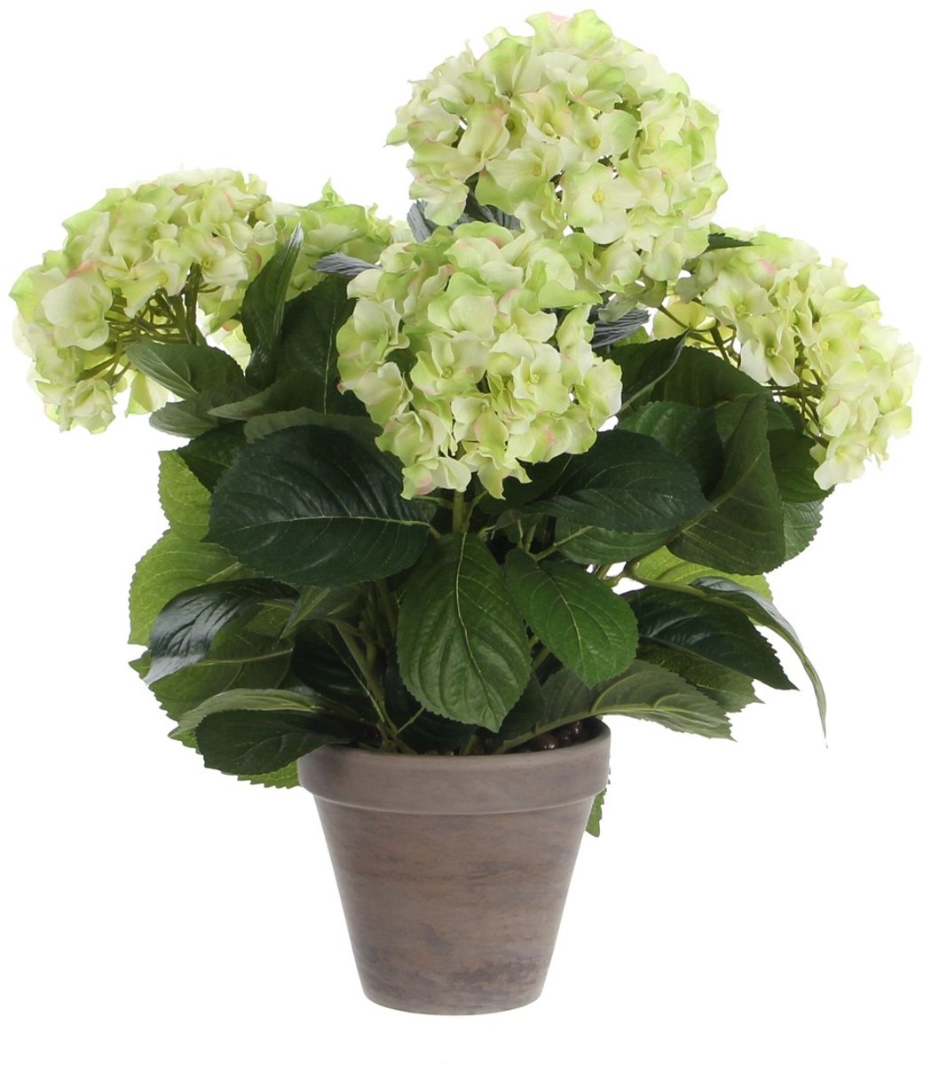 Mica Decorations hortensia kunstplant in bloempot stan - h45 x ø45 cm - groen