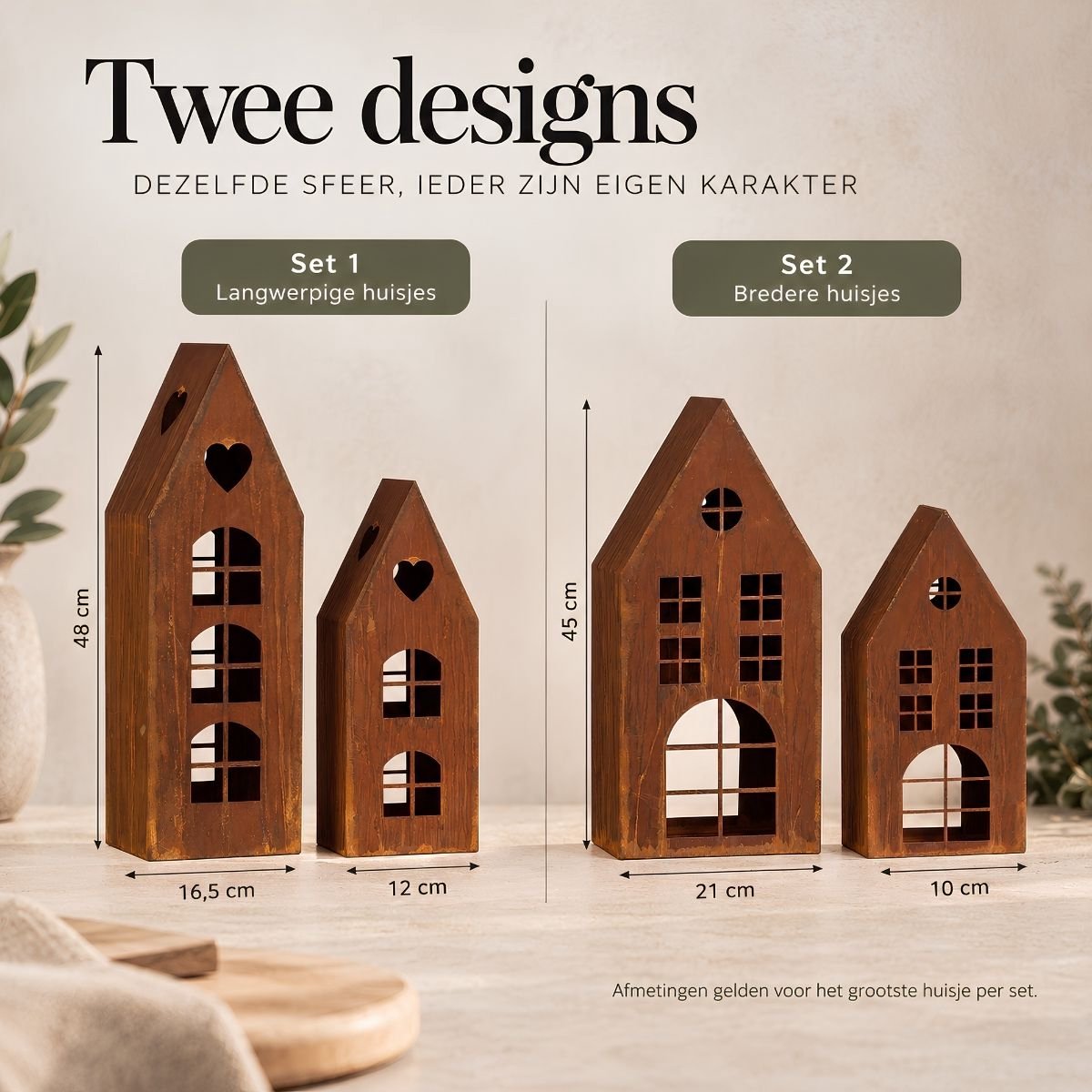 Mica Decorations Lantaarn Huis Roest Set van 2 - Decoratieve Lantaarns in Huisvorm - Sfeervolle Lantaarnset van Ijzer voor Kaars of LED-verlichting - L21 x B10 x H45 cm - Bruin — cadeau in Wonen & Interieur - foto 8