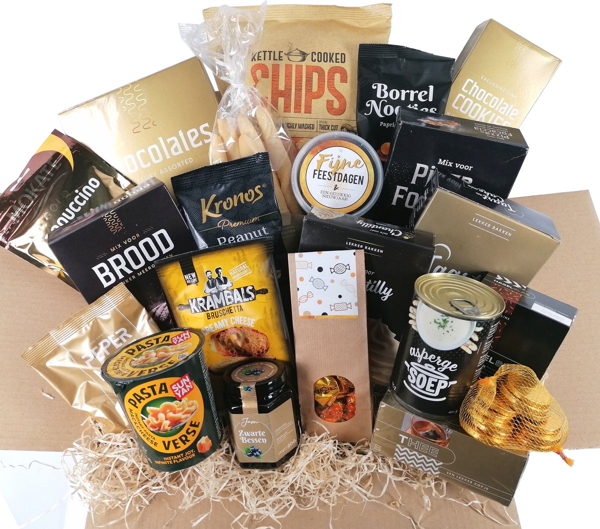 Kerstpakket "De Baron" - Chique Zwart Goud Kerstpakket - Complete Geschenkdoos met Borrelhapjes, Broodmix, Toffees & Cappuccino - Luxe Kerstcadeau Personeel & Relaties - 21-Delig Eindejaarscadeau – foto 5