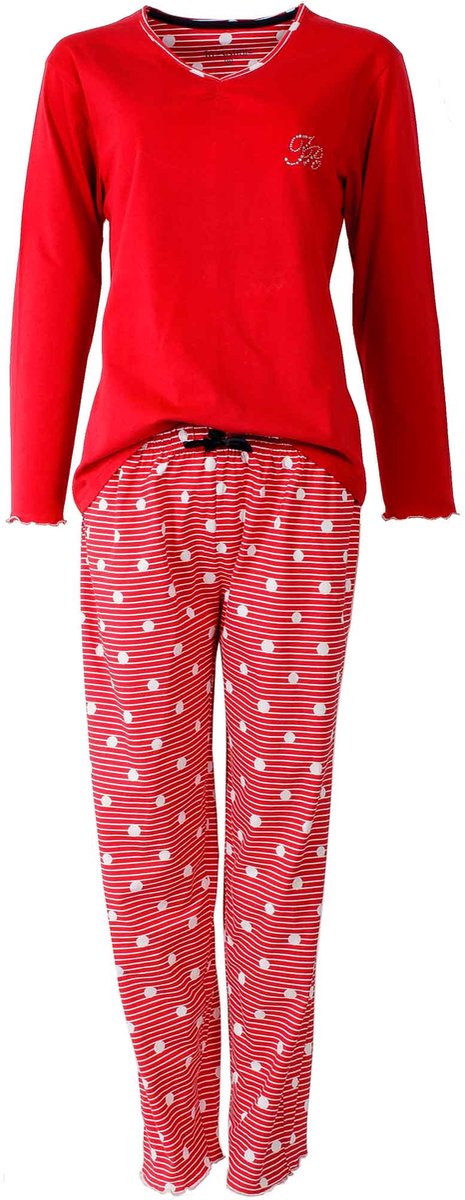 Irresistible Dames Pyjama - Lange Broek- Lange Mouwen - V Hals - Rood