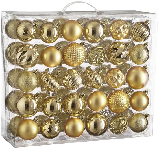 House of Seasons Kerstballen Set - 60 Stuks - Ø7 cm - Onbreekbaar - Goud