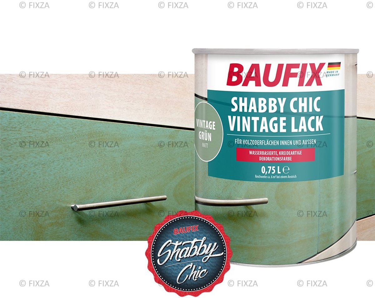 BAUFIX Shabby Chic Krijtverf voor Hout – Antiekgroen – Mat – 750 ml – Watergedragen Vintage Meubelverf – Voor Binnen & Buiten