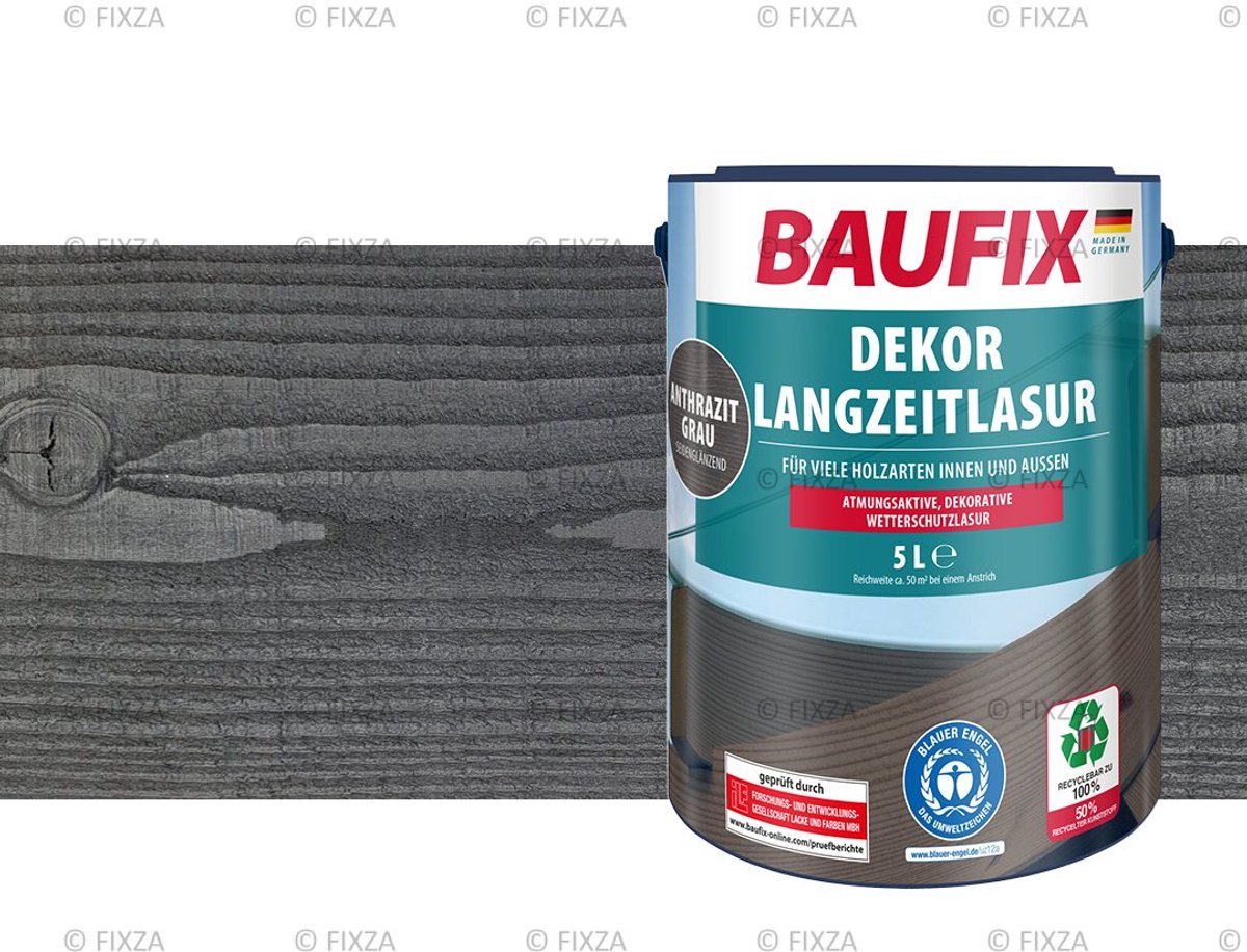 BAUFIX Decor Houtbeits – Antracietgrijs – Zijdeglans 5L – Buiten & Binnen – Voor Schutting, Tuinhuis & Blokhut – UV- & Weerbestendig