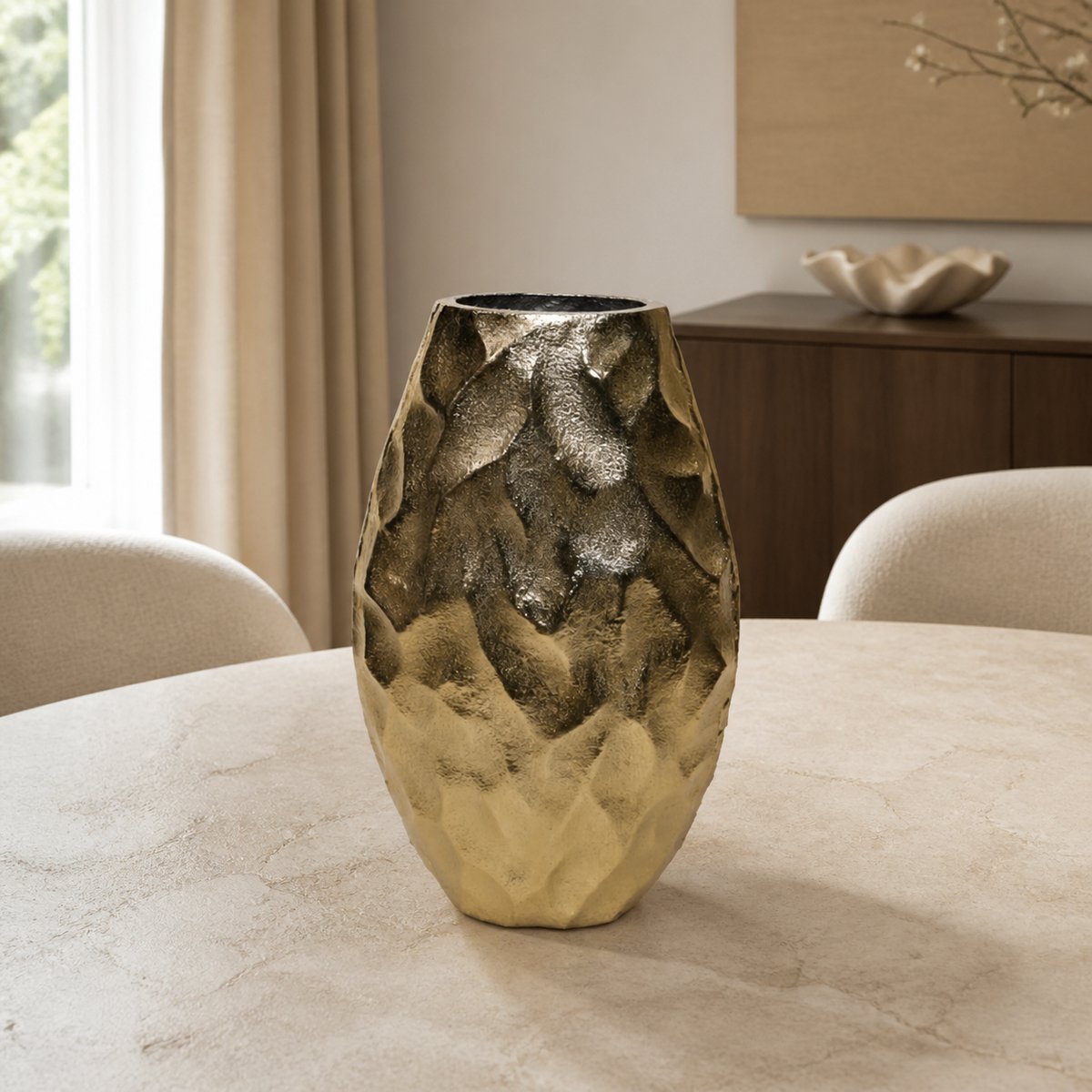 Hoppa! Vaas - Metalen met Reliëf - Goud - 20 x 8 x 33 (B x D x H)