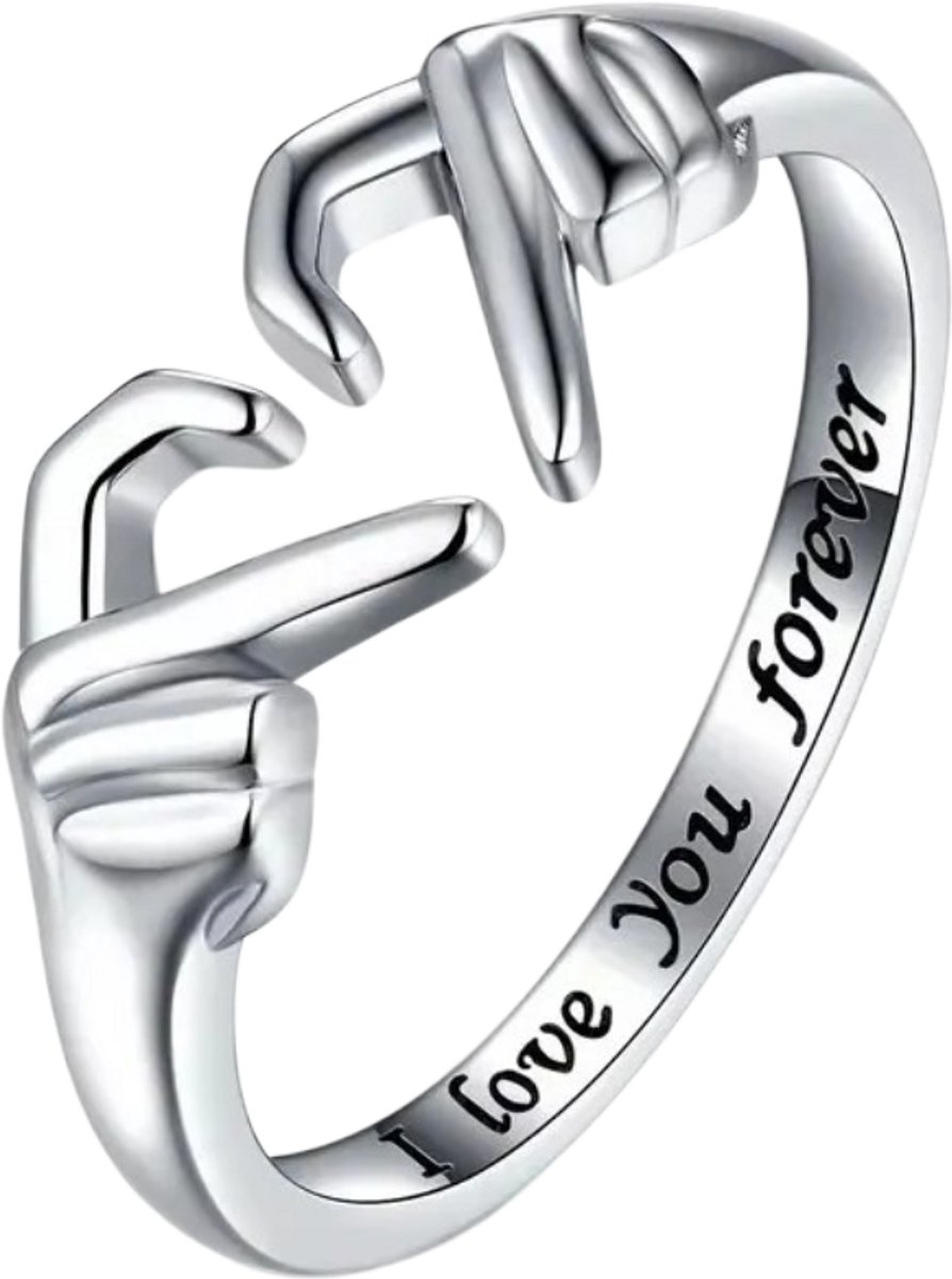Romantische Ring voor Dames & Heren – Verstelbare Ring voor Koppels, Liefdesring met Symbolisch Ontwerp, Modieuze Accessoire voor Partners & Geliefden, Cadeau voor Bruiloft, Date & Valentijnsdag - Zilver
