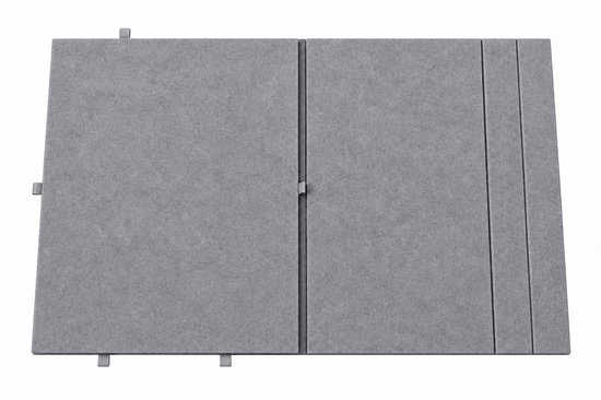 Grijze puzzelmat met 6 lege sorteerlades.