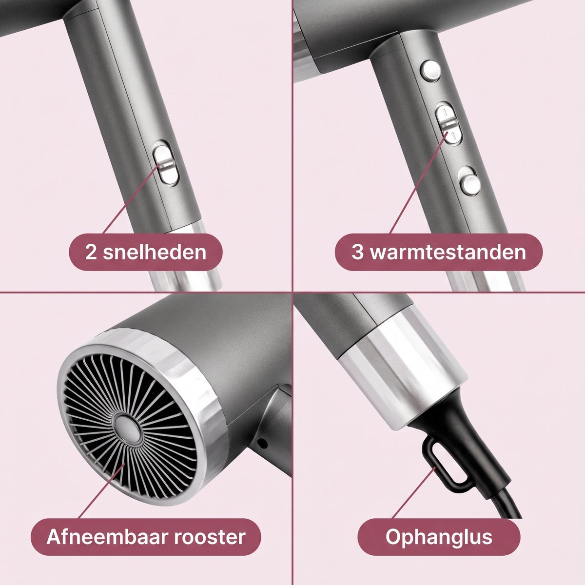 Cheqo® Professionele Haardroger met Concentrator - DC Motor - Föhn - Haarföhn - Fohn - Haar Droger - Mondstuk - Koude Lucht Stand - Cool Shot - 2 Snelheden - 3 Warmtestanden - Haarstyler - Kappersföhn - voor Alle Haartypes - Dames en Heren thumbnail 6