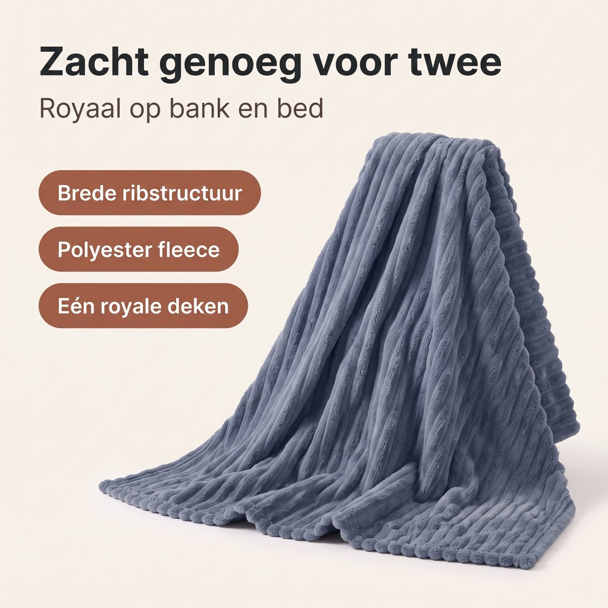 Lomera Fleece Deken - Fleece Plaid - Woondeken - Zachte Plaid - Bankdeken - Knuffeldeken - Sprei - Plaid met Ribstof - Deken voor Bed - Plaid voor Woonkamer - Denimblauwe Deken - Blauwe Plaid - Grand Foulard