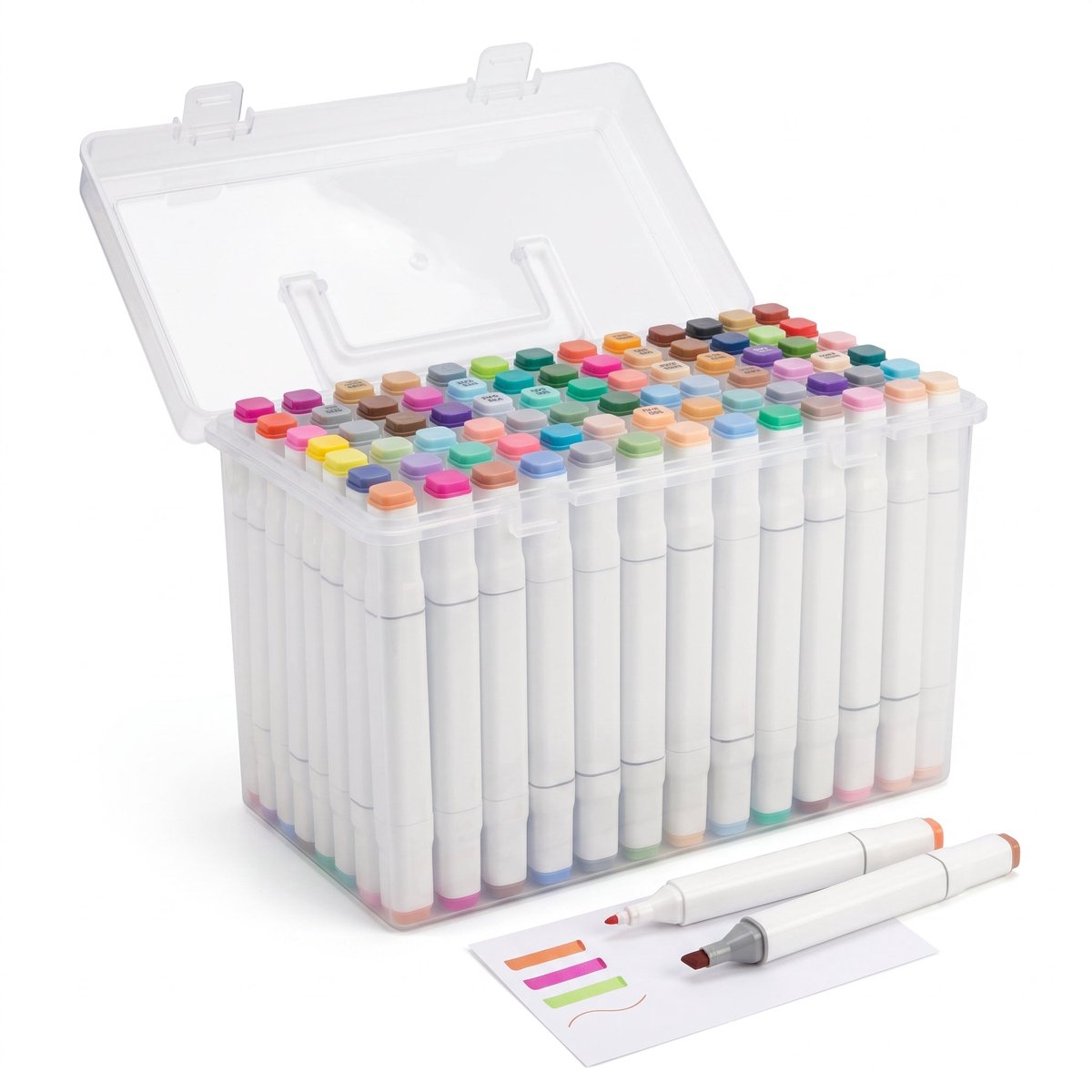 Cheqo® Twinmarkers 120 Stuks - Dual Tip Markers - Dubbelzijdige Stiften met Fijne en Brede Punt - Markeerstiften - Tekenstiften voor Volwassenen en Kinderen - Kleurstiften - Viltstiften - 120 Kleuren in Opbergdoos - Hand Lettering en Schetsen