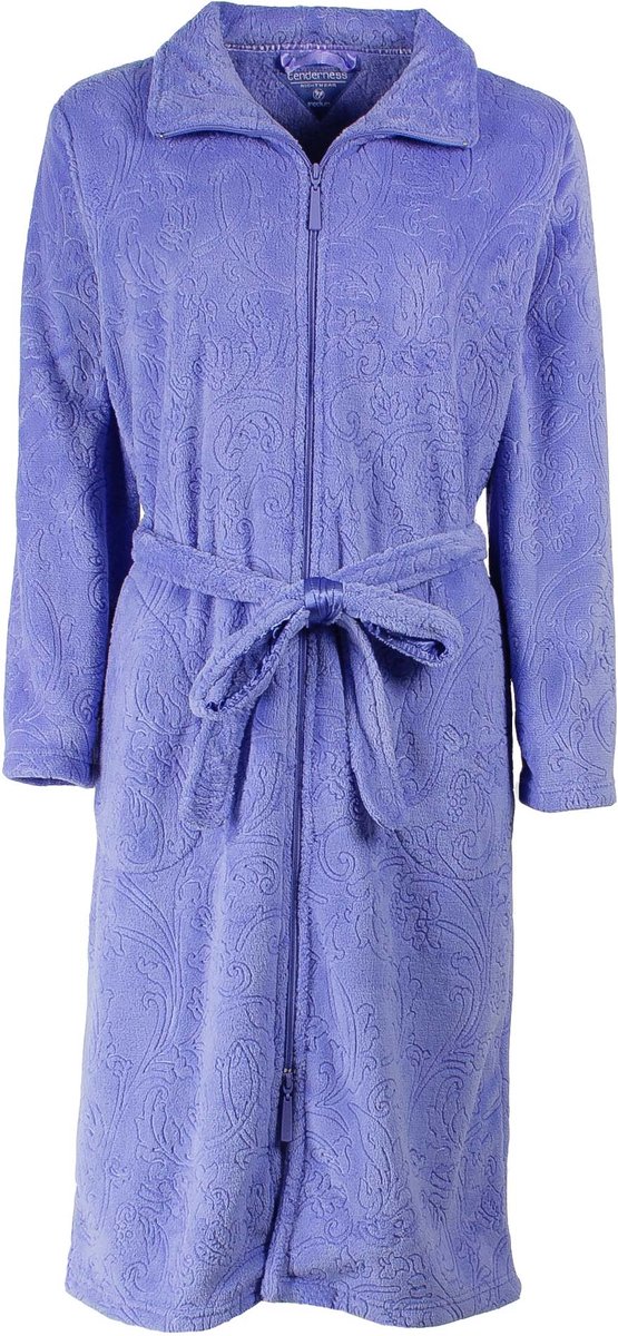 Tenderness Dames Badjas - Fleece - Rits - Blue Blauw