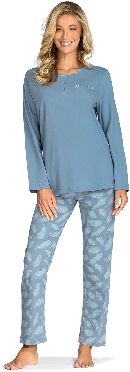 Comtessa Pyjama 'Like a Feather' - Dames Nachtmode - Blauw - Lange Mouw - Maat 48