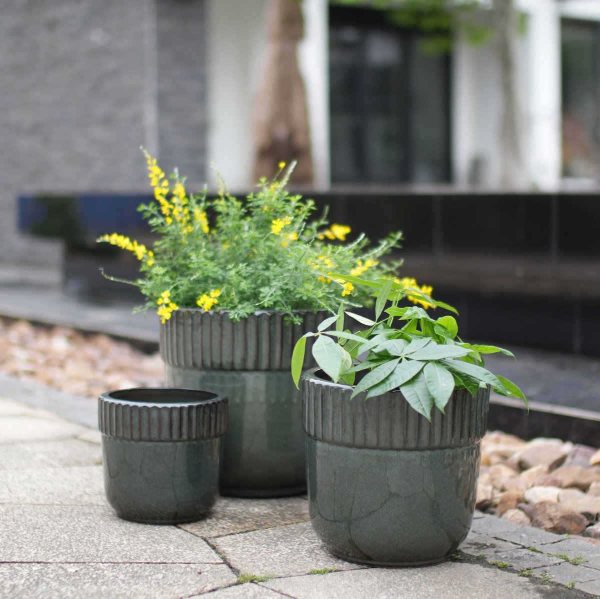Keramiek Bloempot – Glanzend Donkergroen – Ø 38 cm – Keramiek – Rond – Binnen & Buiten – Vorstbestendig