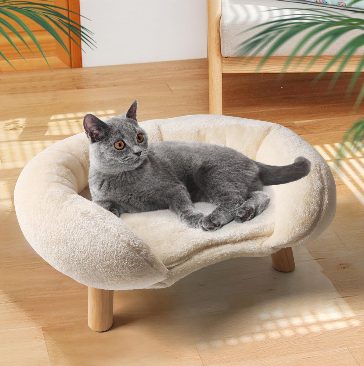 Kattenbank – Ergonomische Ondersteuning – 50 x 40 x 24 cm – Polyester – Beige – Met Antisliponderzijde