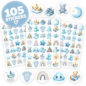 Baby Jongen Stickers - 3 Stickervellen - 105 Baby Stickers - Geboortekaartje Jongen