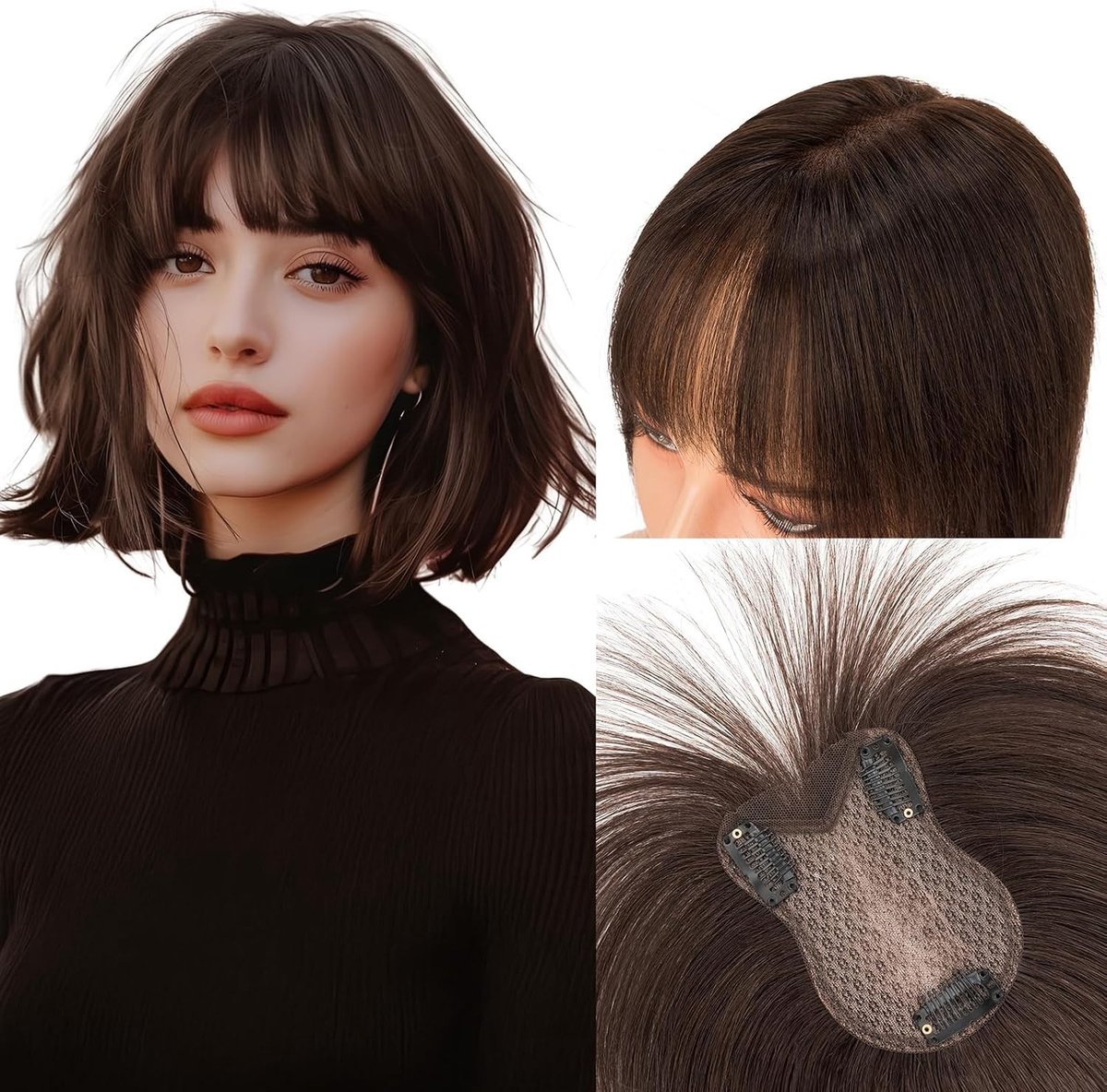 Clip-in Pony - Donkerbruin - Met Pony - Echt Haar - Voor Vrouwen