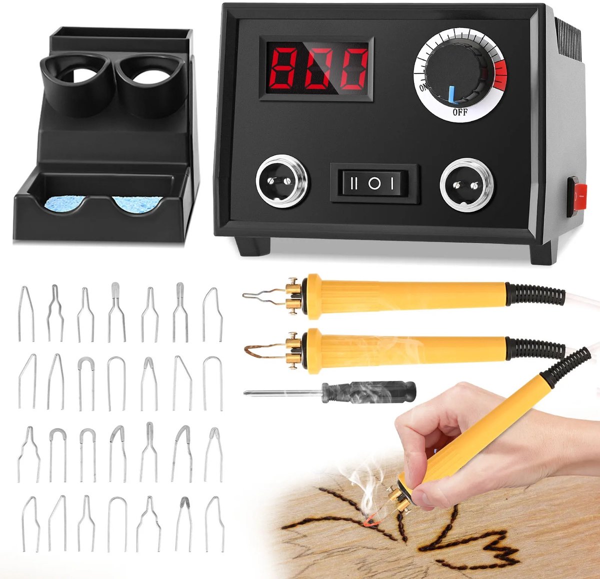 Nyoz pyrography machine - Houtbrander set - Graveermachine - 60 W - 2 Brandpennen - 30 verwisselbare punten - Digitaal display