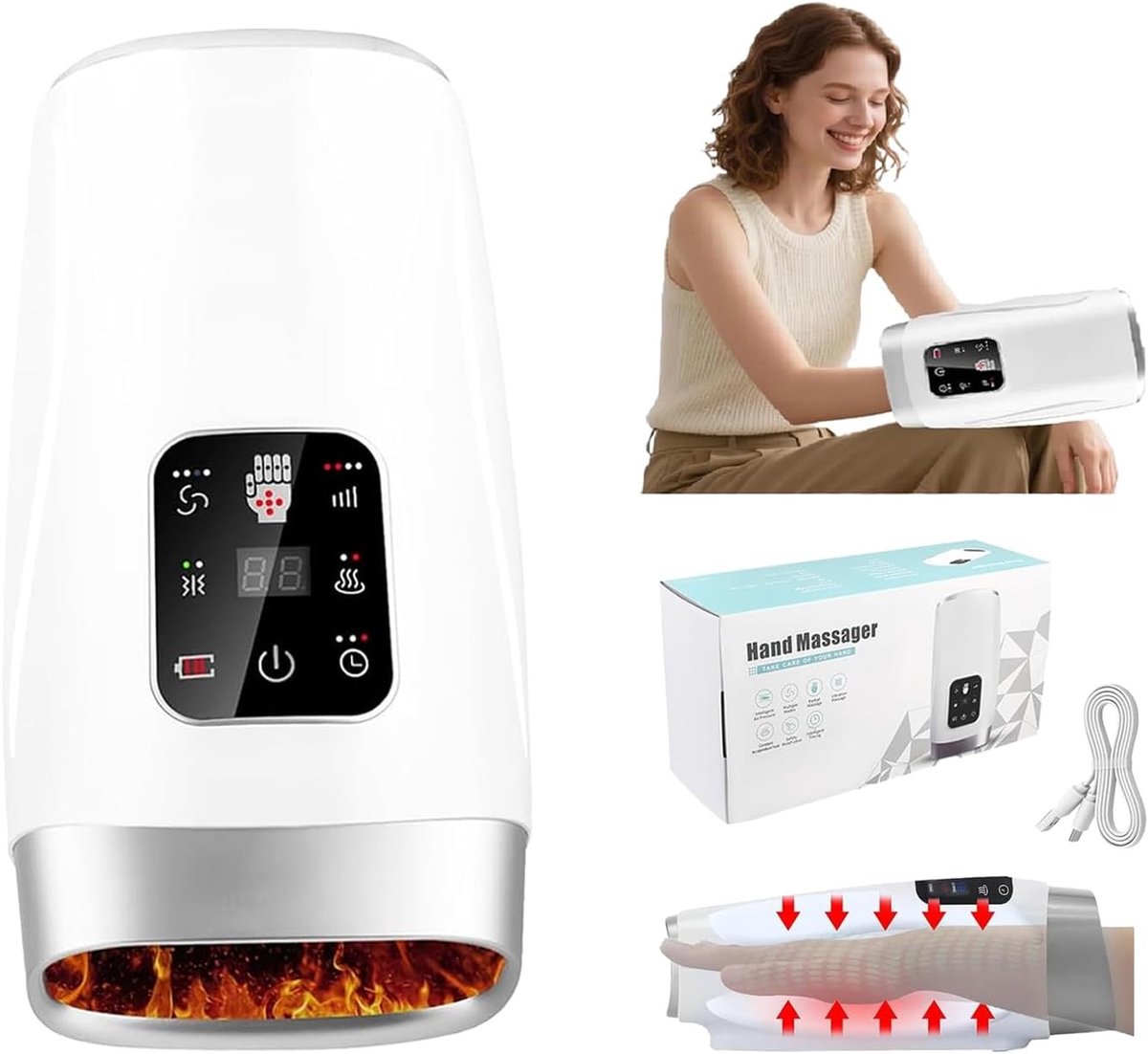 Elektrische Handmassager met Warmtefunctie en Compressie voor Artritis en Carpaal Tunnel Syndroom, Perfect Cadeau voor Mannen en Vrouwen