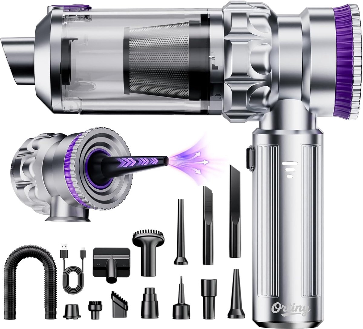 Handstofzuiger 4-in-1 Draadloos - Krachtige 28000PA Mini Autostofzuiger met Borstelloze Motor