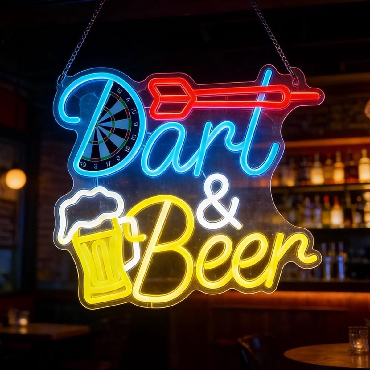 Neon Verlichting voor Darts en Bier - LED Neon Sign met 10 Instelbare Helderheid voor Man Cave, Bar en Club Decoratie - Perfect Cadeau voor Darts en Bierliefhebbers