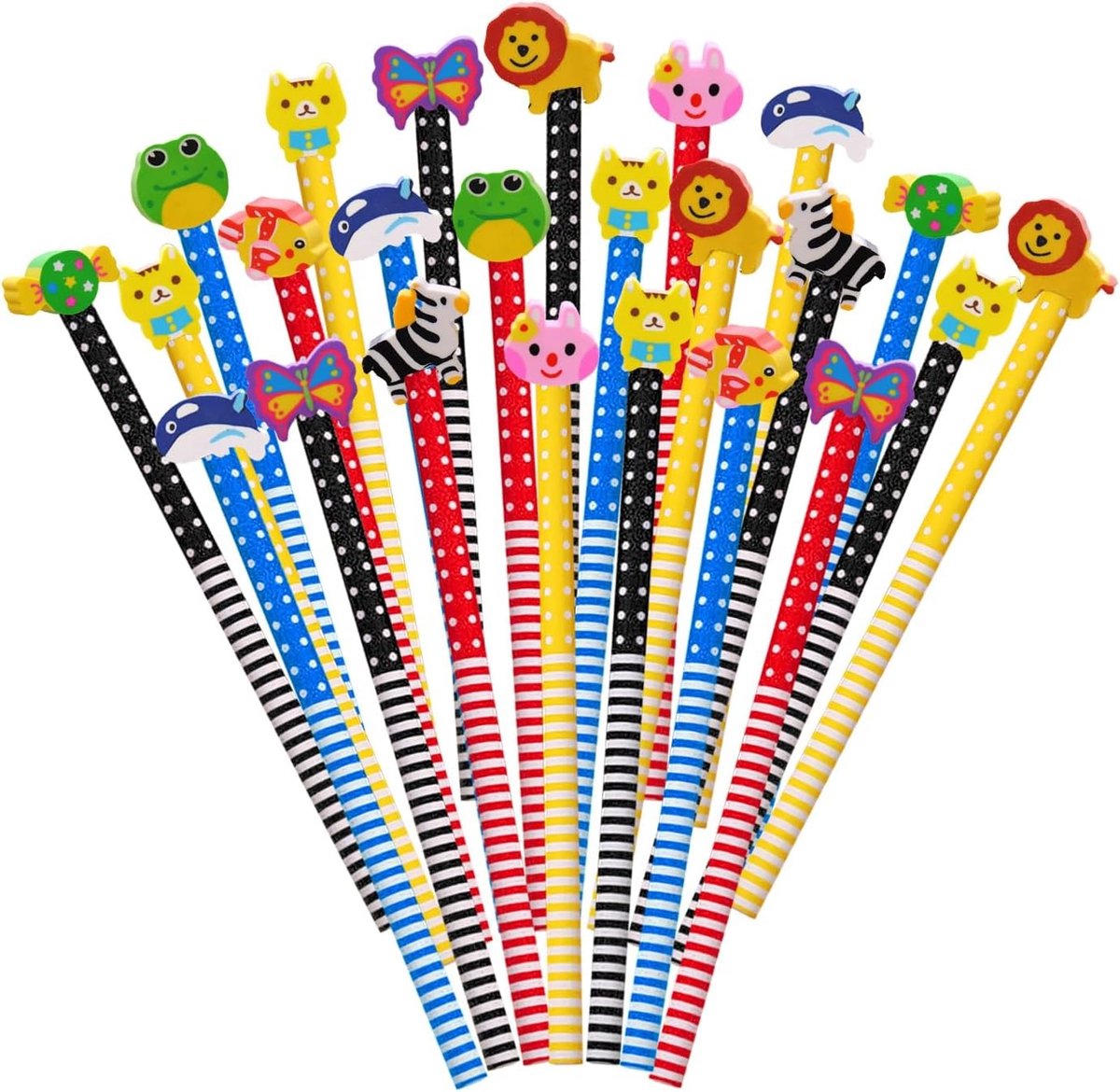 24 Stuks Potloden met Gum, Dieren Gummetjes, Creatieve Potloden voor Kinderen, Schoolcadeaus en Feestjes