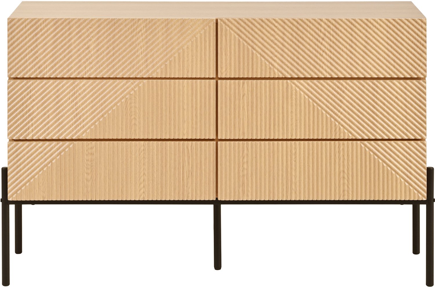 SONNENH Ladekast - Natuurlijke houtlook met 3D-groeven - 6 greeploze lades - 115,5 x 38 x 75 cm