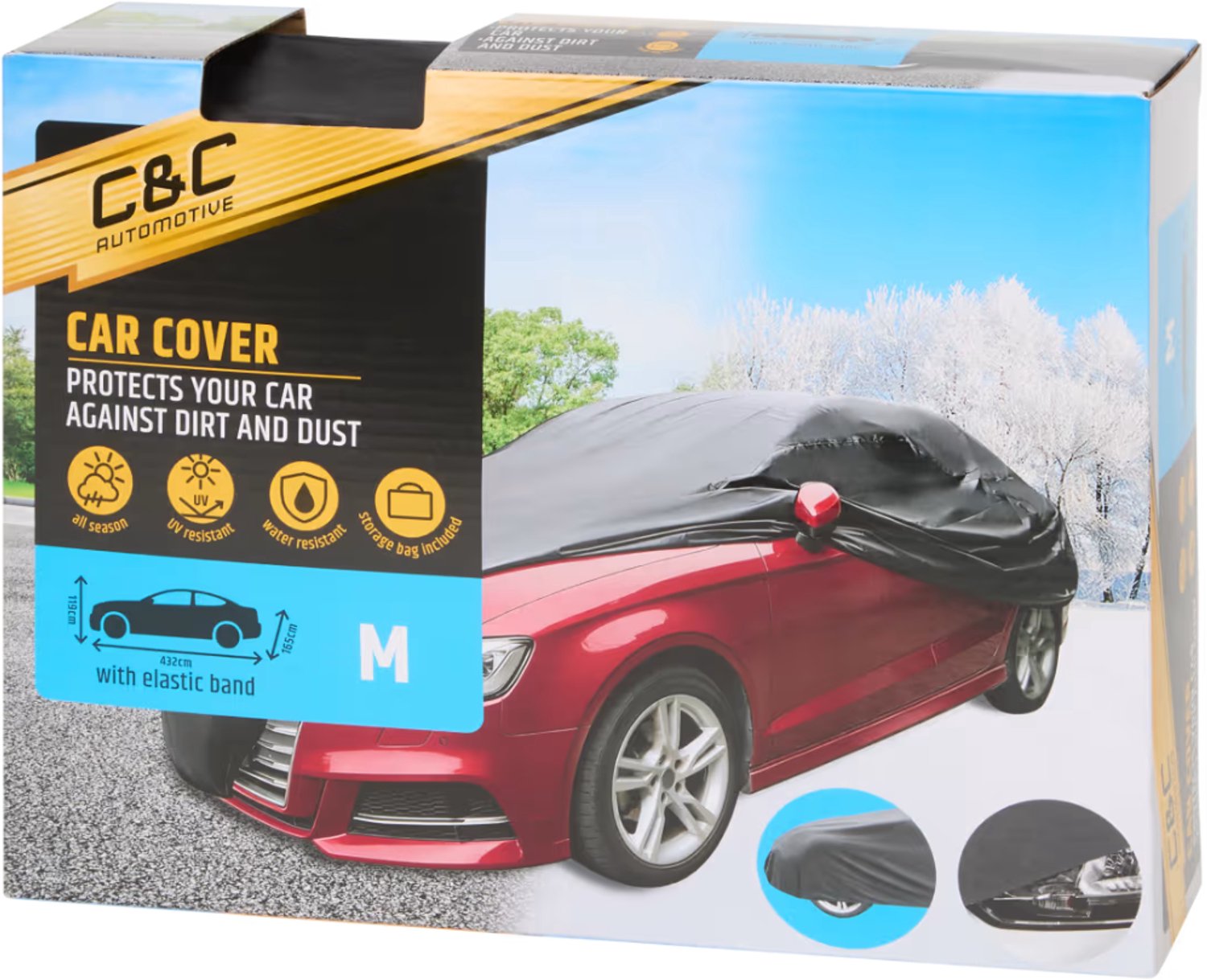 C&C Autobeschermhoes maat M - Beschermt je auto tegen sneeuw, vuil en stof - UV- en waterbestendig voor bescherming in elk seizoen - Autohoes