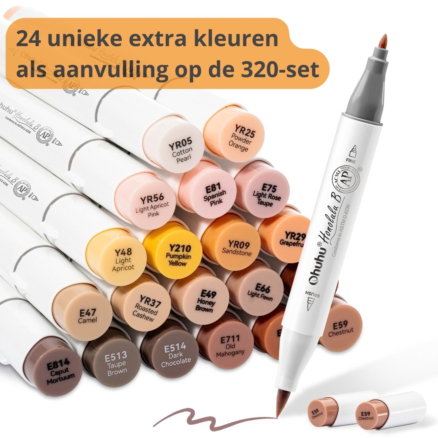 Ohuhu - LIMITED EDITION - Honolulu B Brush & Fine - Alcohol Art Markers - 24 extra kleuren