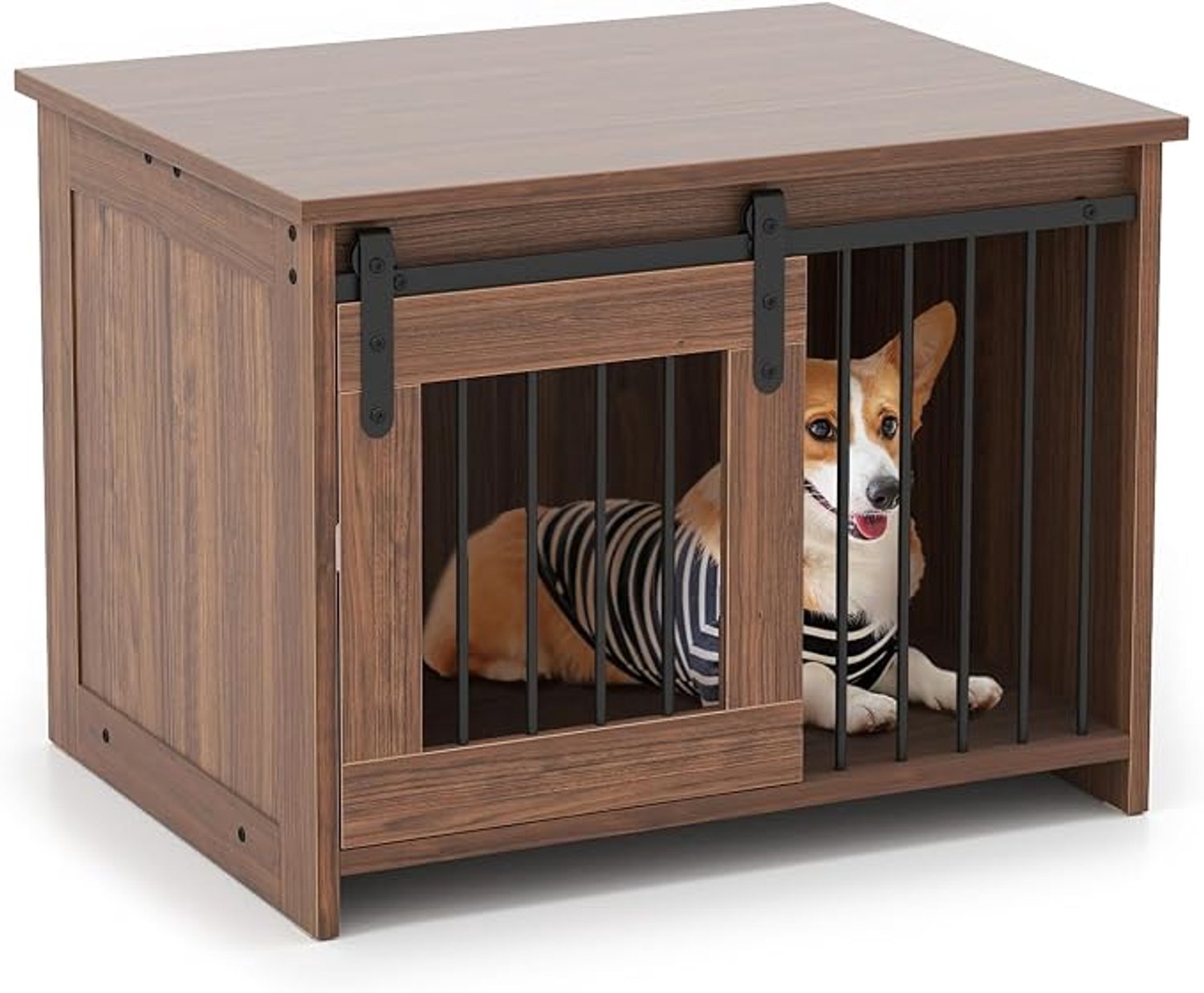 House of Balance Hondenbench met Schuifdeur - Hondenbenchmeubel - Binnen - Kennelbox - Kleine honden - Puppy Box 80x60x60cm - Hout & Metaal - Bruin Zwart- Hondenkooi
