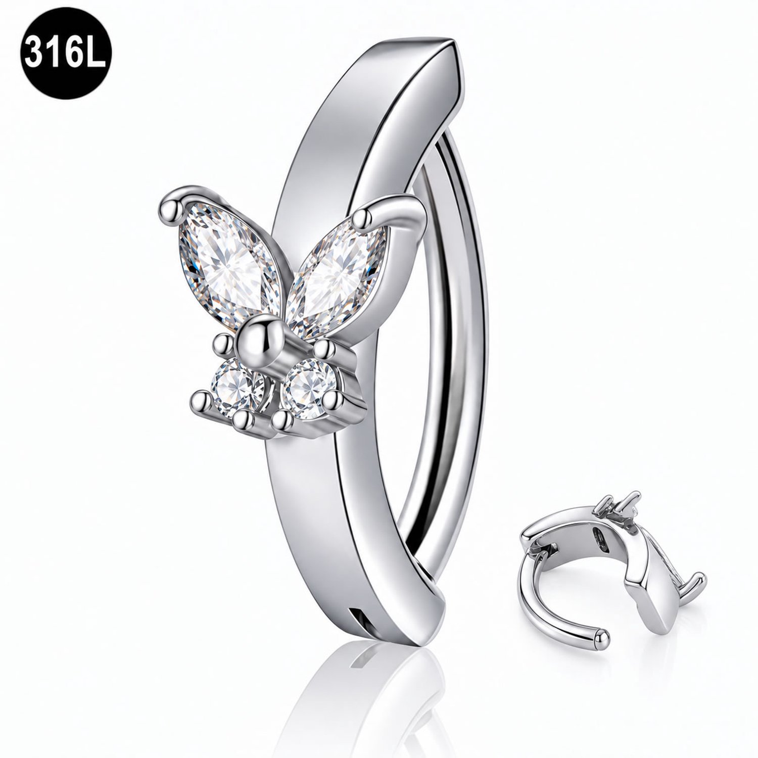 Navelpiercing met Vlinder – Clicker Piercing 10mm – 1.6mm – 316L Chirurgisch Staal