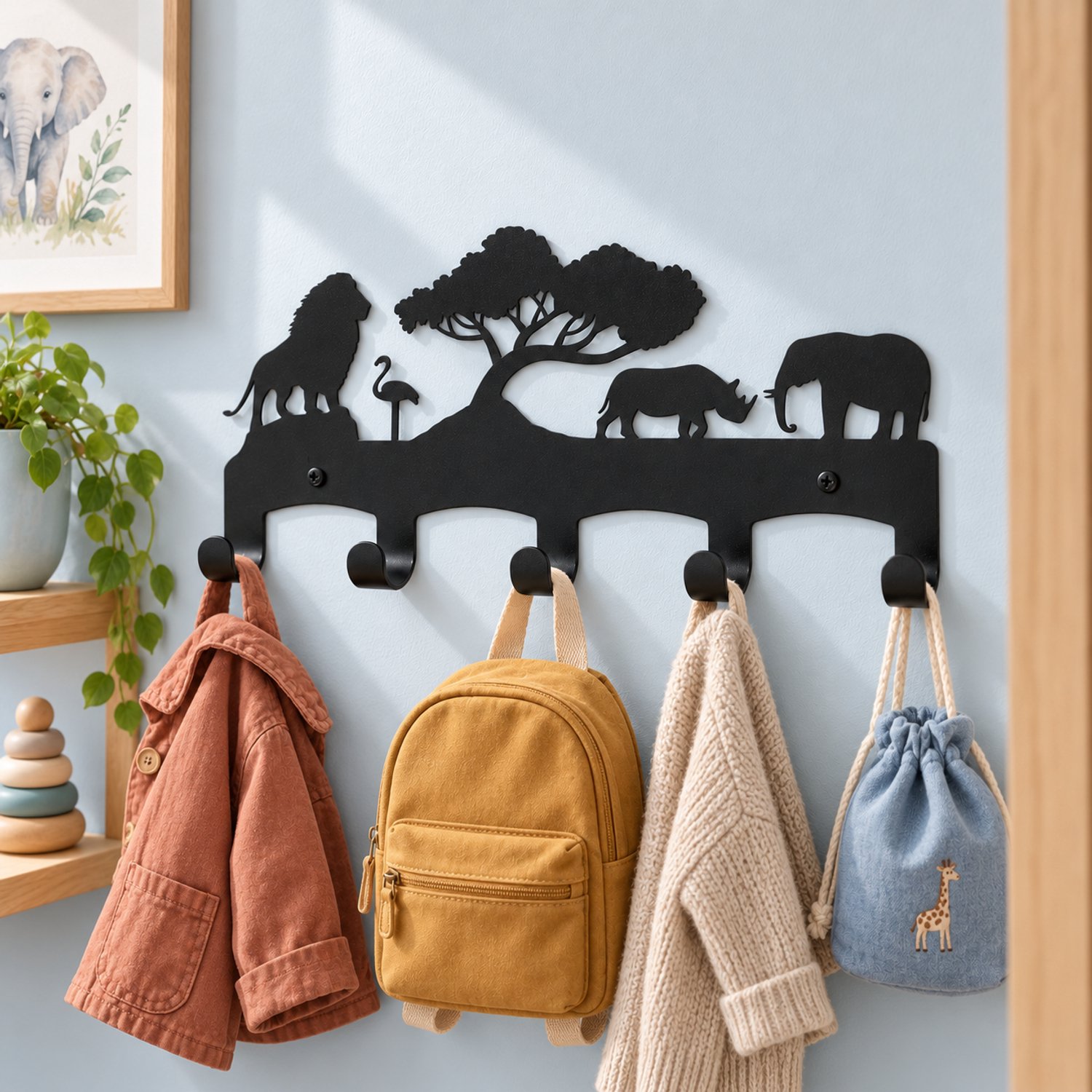 JUNGLE Kinderkapstok – 5 Haken | Duurzaam Metaal | Veilig & Stevig | L 40 x B 23 cm | Weterings Store