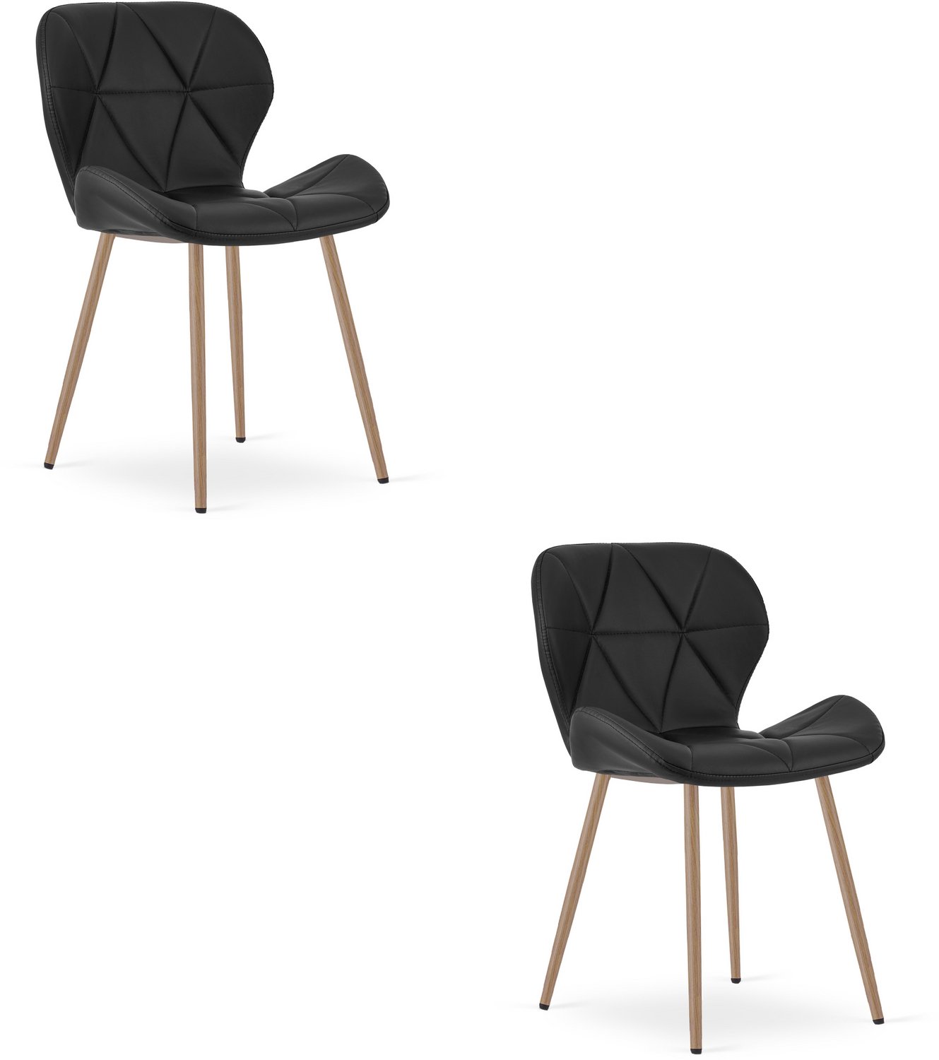 Oskar MANGO Eetkamerstoelen – Set van 2 – Zwart Kunstleer – Metalen Poten in Eikenlook – Comfortabele Gestoffeerde Zitting – Modern Design – Voor Woonkamer, Keuken en Eetkamer – Max. 110 kg per Stoel