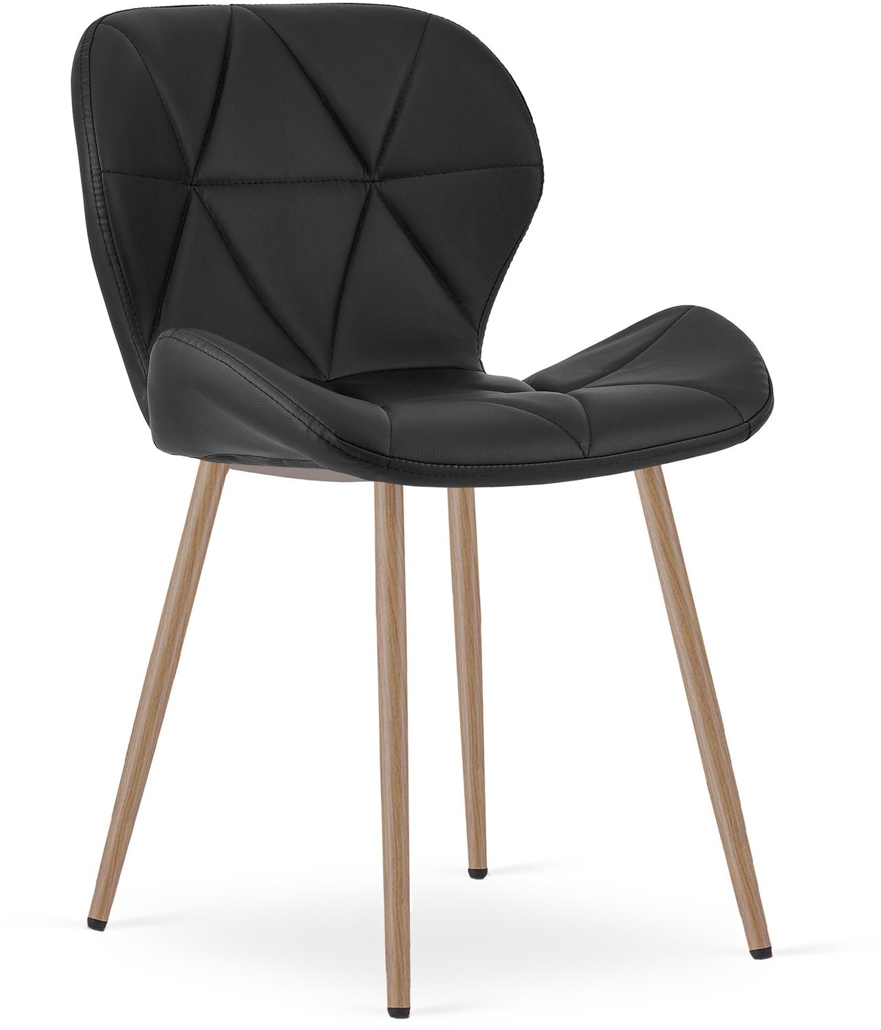Oskar MANGO Eetkamerstoel – Zwart Kunstleer – Metalen Poten in Eikenlook – Comfortabele Gestoffeerde Zitting – Modern Design – Voor Woonkamer, Keuken en Eetkamer – Max. 110 kg