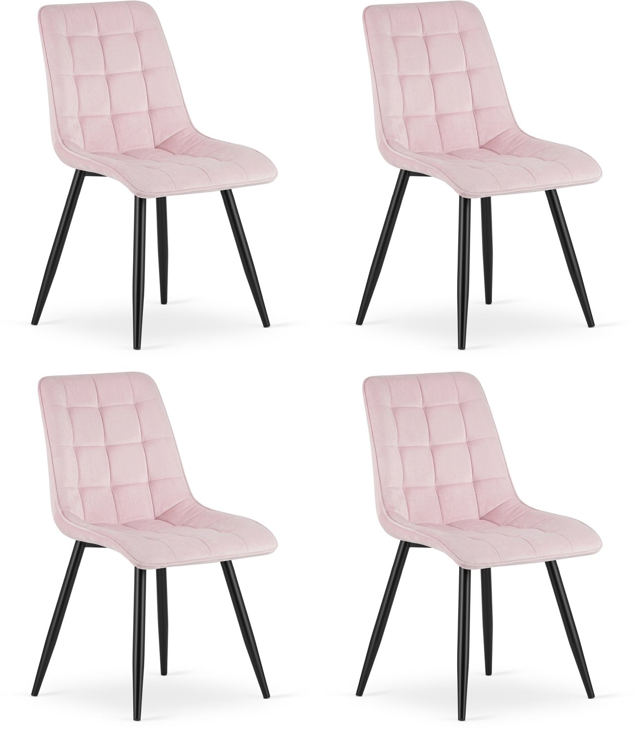 Oskar Set van 4 Eetkamerstoelen SPLIT – Lichtroze Velvet / Fluweel – Gestoffeerde Zitting – Zwarte Metalen Poten – Modern Design – Voor Eetkamer en Keuken