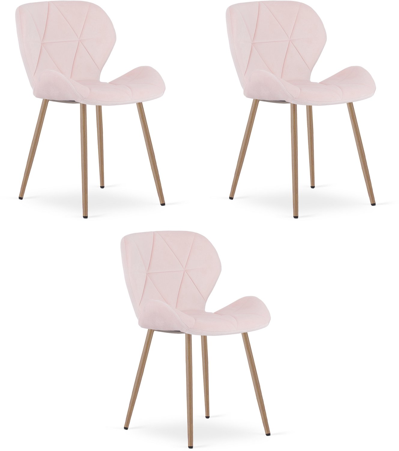 Oskar MANGO Eetkamerstoelen – Set van 3 – Lichtroze Velvet – Metalen Poten in Eikenlook – Comfortabele Gestoffeerde Zitting – Modern Design – Velvet Stoel voor Woonkamer, Keuken en Eetkamer – Max. 110 kg per Stoel