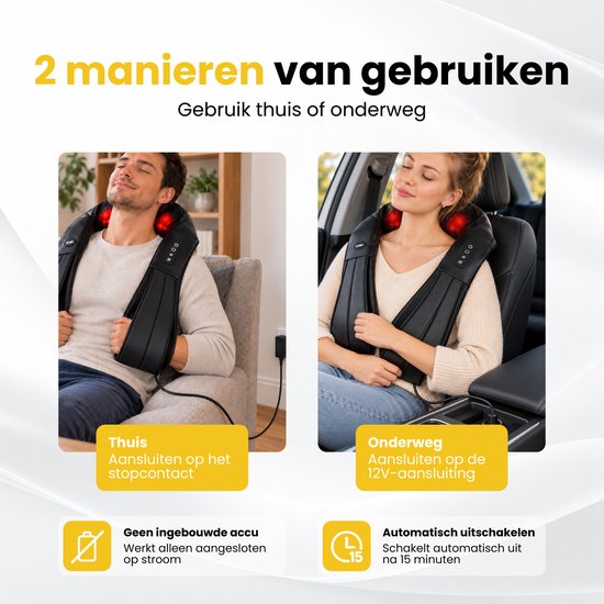 Revolt Massagekussen - Shiatsu Massage Apparaat - Elektrisch Nekmassage - Nek/Schouder/Rug Massage - Infrarood Verwarming thumbnail 3