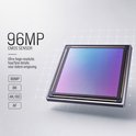 96MP CMOS-sensor in een vierkante behuizing met paars-blauwe kleurgradatie.