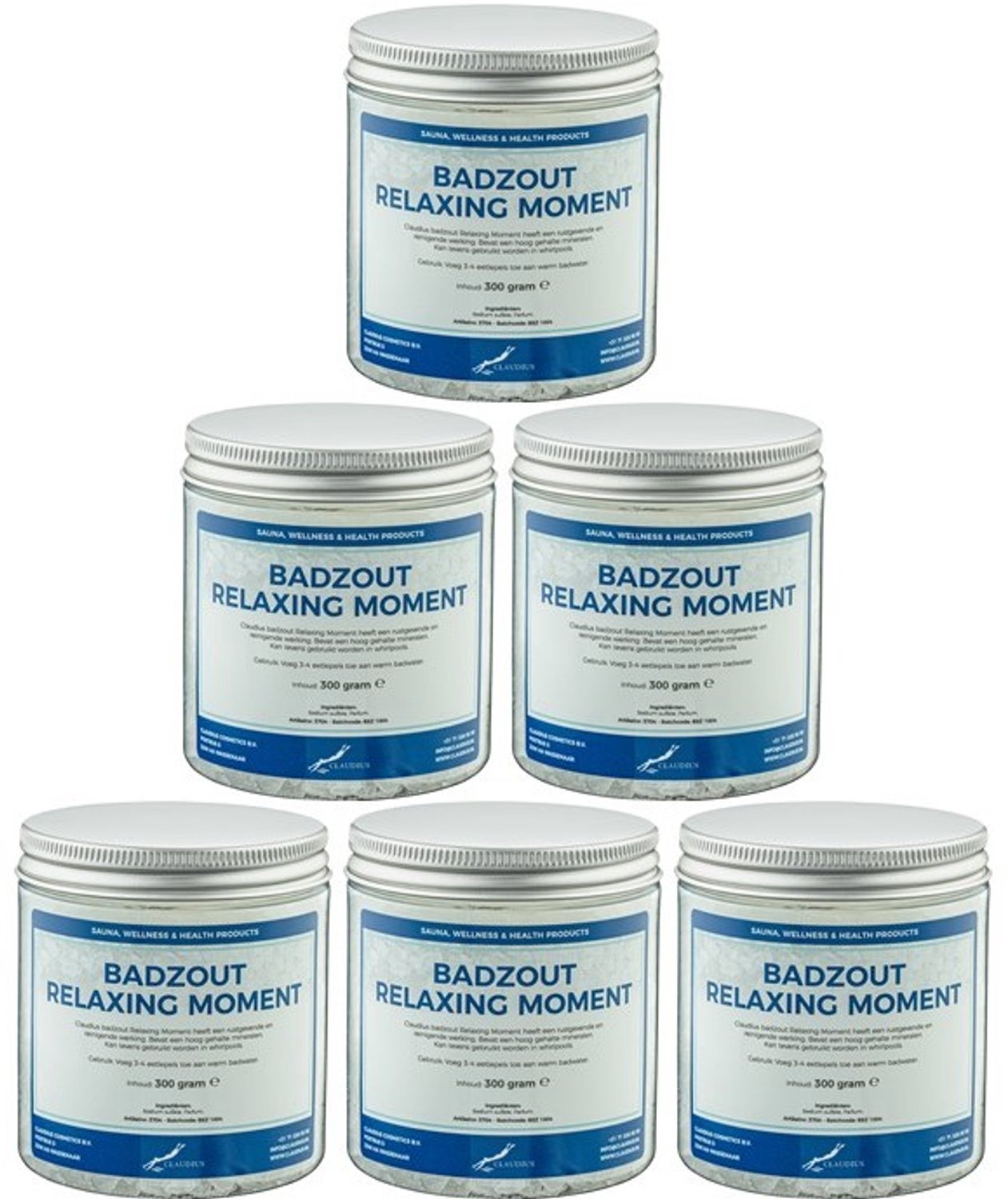 Claudius Badzout Relaxing Moment - 300 gram - Pot met aluminium deksel - Set van 6 stuks - pure ontspanning