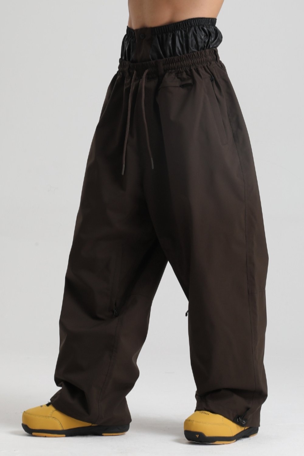 GSOU SNOW - Duurzame baggy sneeuwbroek voor dames en heren met trekkoord - bruin - maat XXL