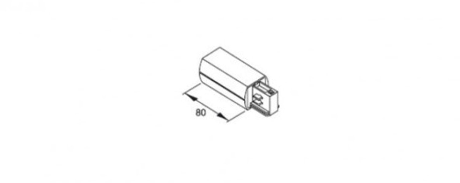 voeding voor railverlichting (links), lengte 80 mm, zwart of wit