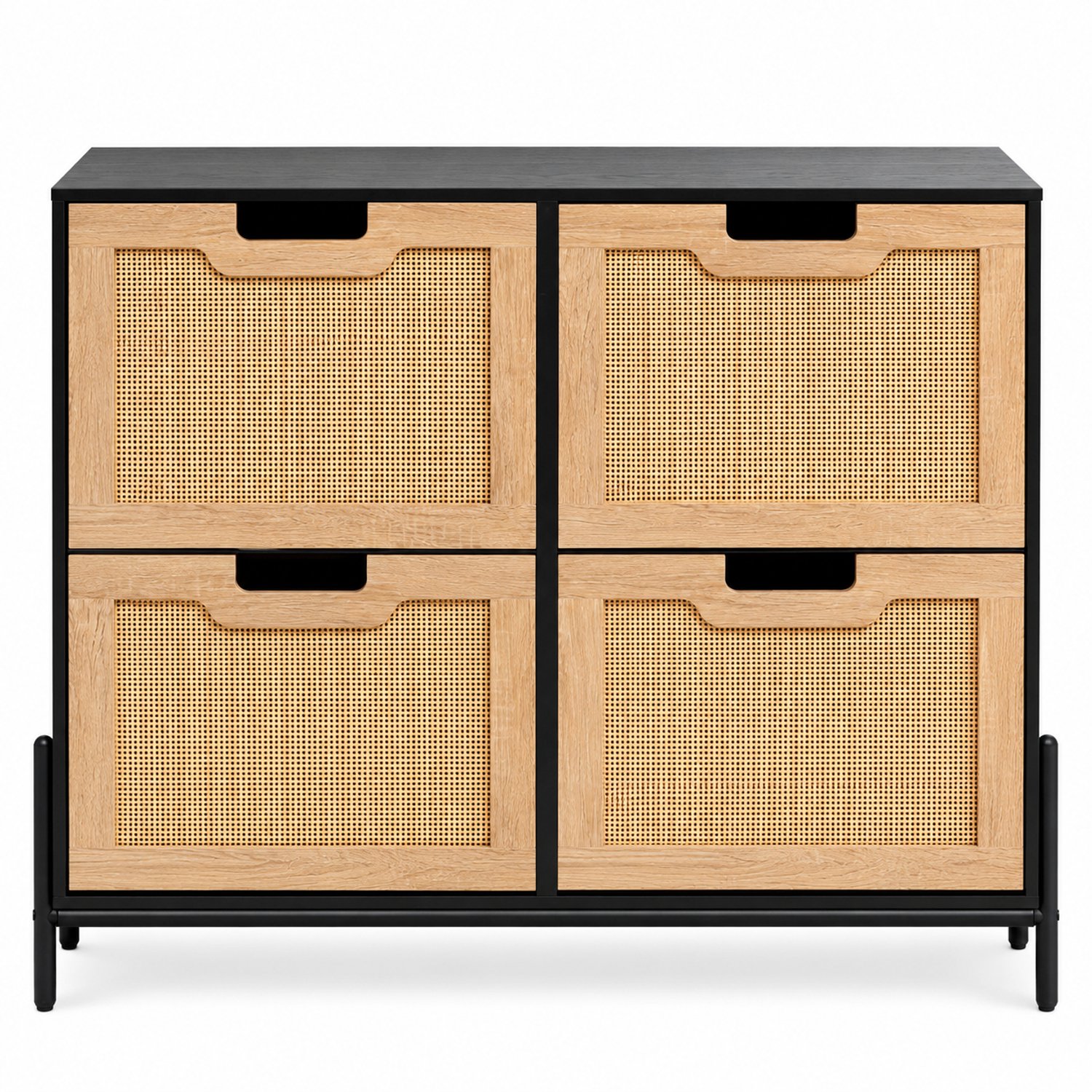 Tremeo Rotan Schoenenkast - Stijlvol - Zwart - 4 kantelvakken - 16 paar - Schoenen opbergsysteem - Organizer - 23 × 100 × 87,9 cm