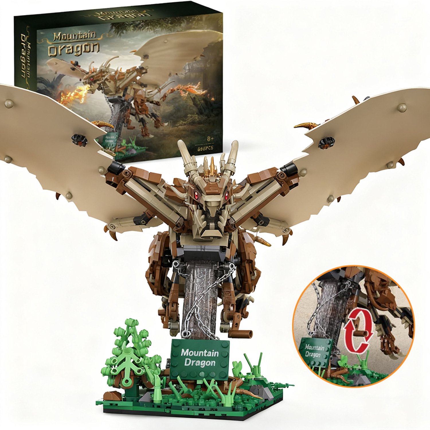 Vuurdraak-Bouwset - 886-Delige Verstelbare Draak Met Displaystandaard - Fantasiedecoratie En Cadeau Voor Drakenfans