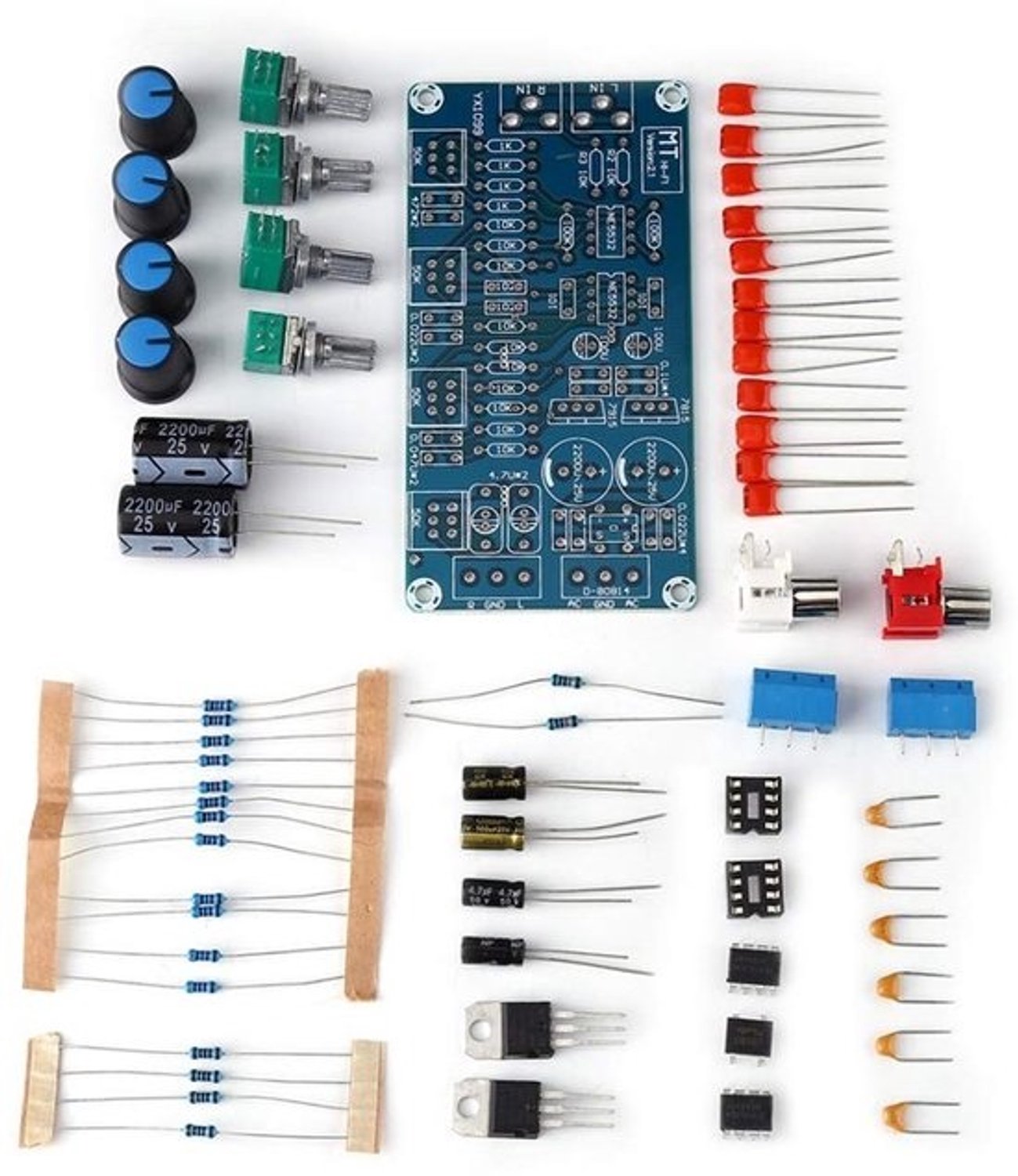 DIY Audio Voorversterker Kit - Volume en toonregeling voor laag, midden en hoog - Low-Noise Stereo Preamp Module