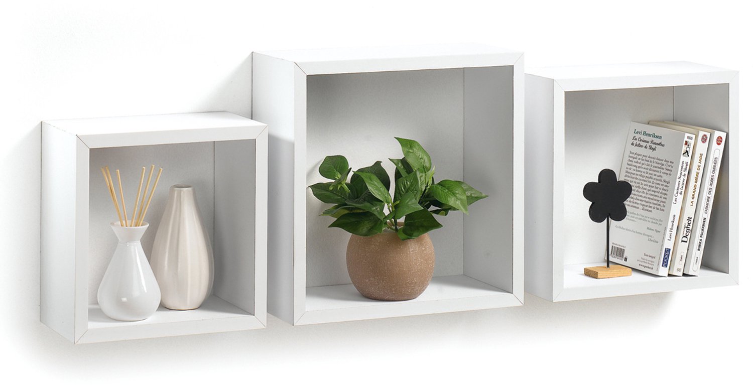 Homea - Hangende wandplanken in kubusvorm, set van 3 stuks - wit