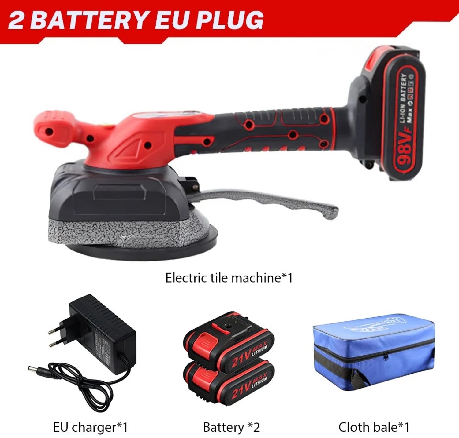 Marqs Tegelzuignap - Tegel gereedschap - Klussen - Badkamer - Tegelzetter - 2 Accu's - Rood - 5 Standen - 12 cm zuignap - 1000W